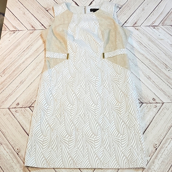 Dana Buchman 12 Sheath Dress Textured Leaves Gold - Picture 2 of 11